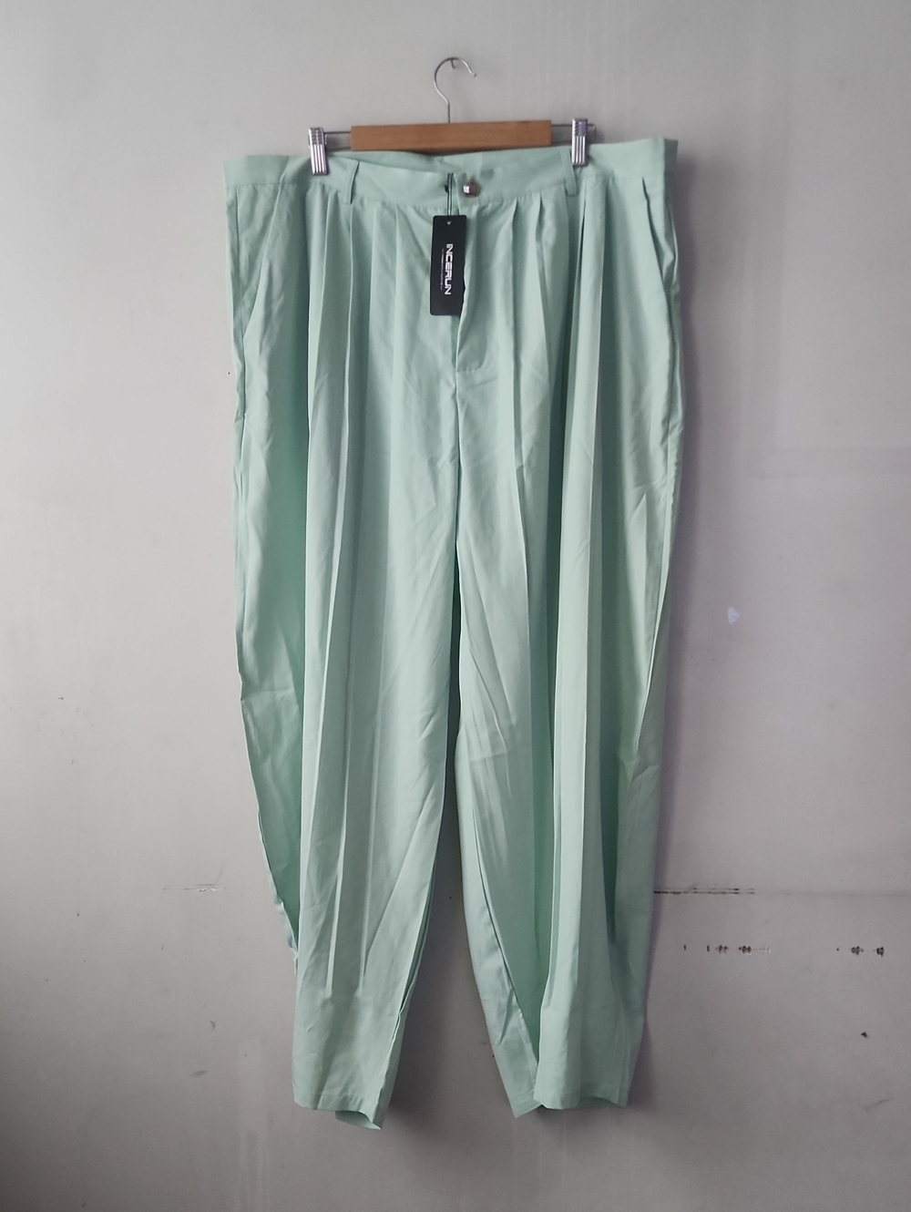 Men's Mint Green Pleated Dress Pants